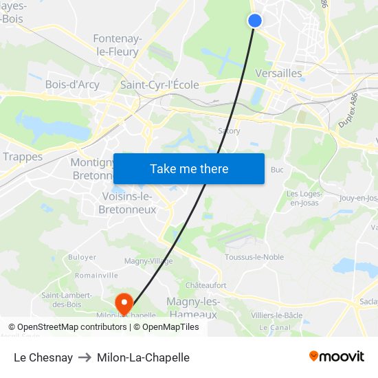 Le Chesnay to Milon-La-Chapelle map