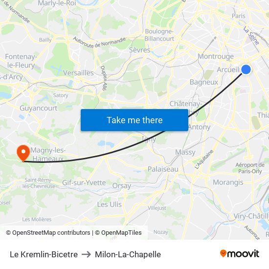 Le Kremlin-Bicetre to Milon-La-Chapelle map
