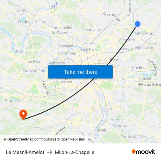 Le Mesnil-Amelot to Milon-La-Chapelle map