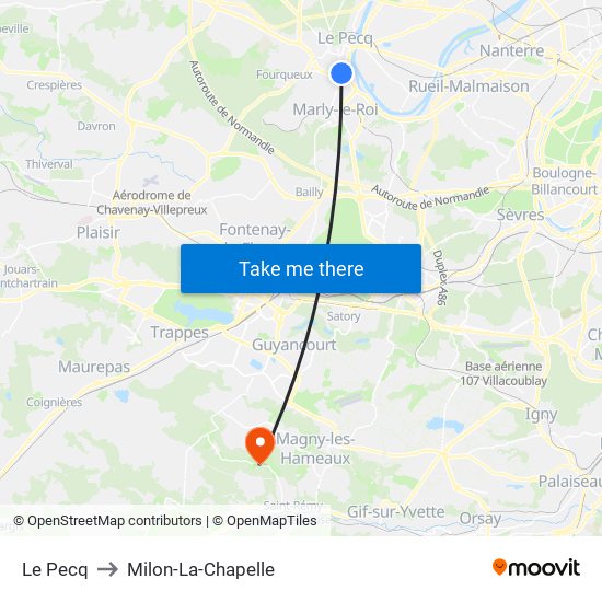 Le Pecq to Milon-La-Chapelle map