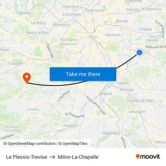 Le Plessis-Trevise to Milon-La-Chapelle map