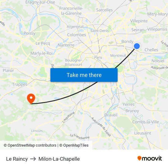 Le Raincy to Milon-La-Chapelle map