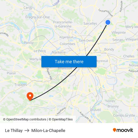 Le Thillay to Milon-La-Chapelle map