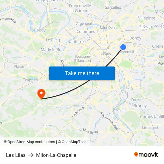 Les Lilas to Milon-La-Chapelle map