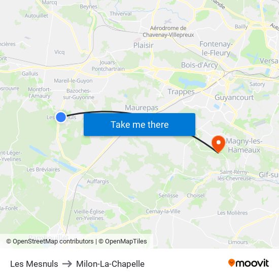 Les Mesnuls to Milon-La-Chapelle map