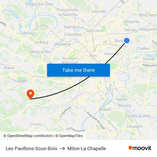 Les Pavillons-Sous-Bois to Milon-La-Chapelle map
