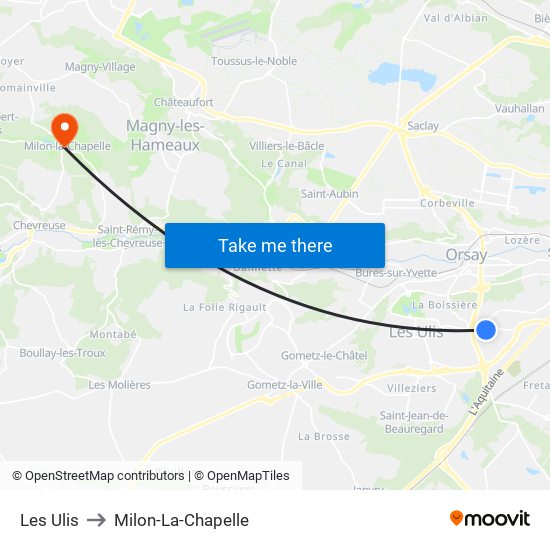 Les Ulis to Milon-La-Chapelle map