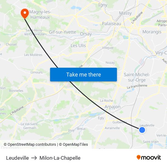 Leudeville to Milon-La-Chapelle map