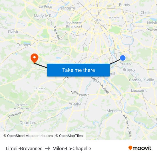 Limeil-Brevannes to Milon-La-Chapelle map