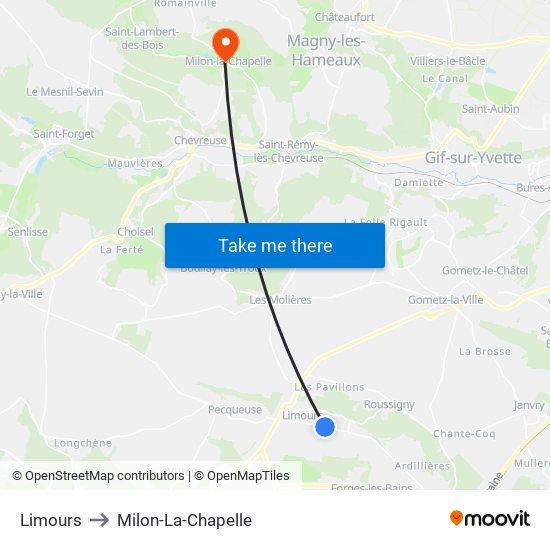 Limours to Milon-La-Chapelle map