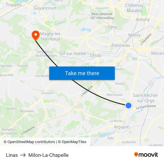 Linas to Milon-La-Chapelle map
