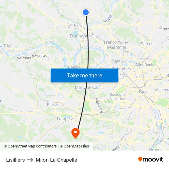 Livilliers to Milon-La-Chapelle map