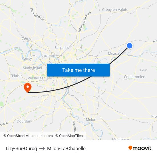 Lizy-Sur-Ourcq to Milon-La-Chapelle map