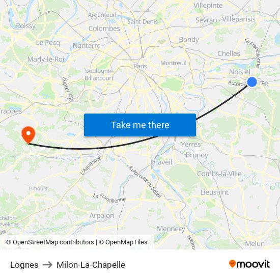 Lognes to Milon-La-Chapelle map