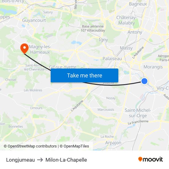 Longjumeau to Milon-La-Chapelle map
