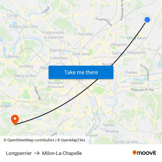 Longperrier to Milon-La-Chapelle map