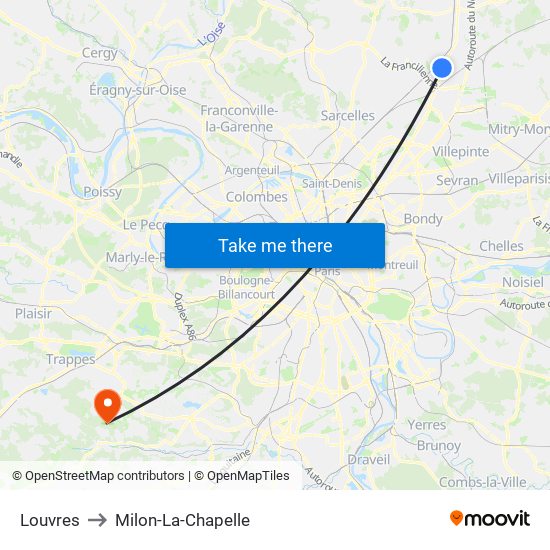 Louvres to Milon-La-Chapelle map