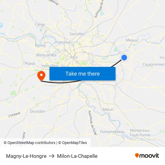 Magny-Le-Hongre to Milon-La-Chapelle map