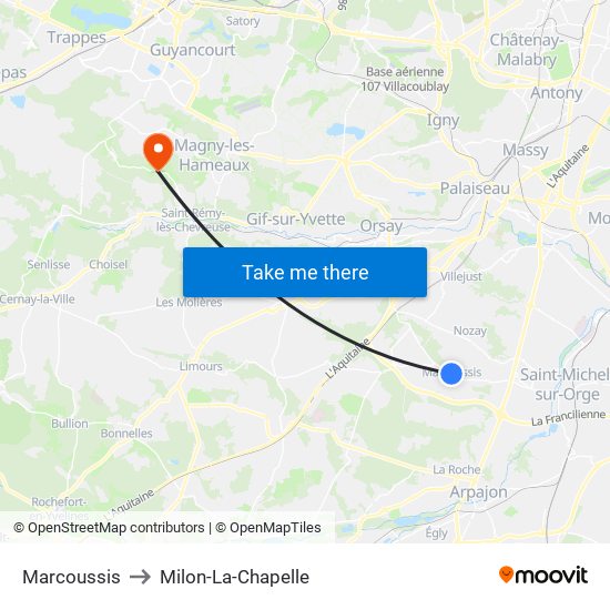 Marcoussis to Milon-La-Chapelle map
