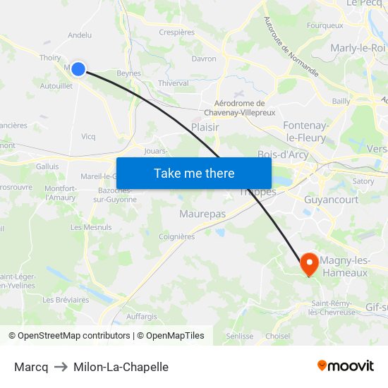 Marcq to Milon-La-Chapelle map