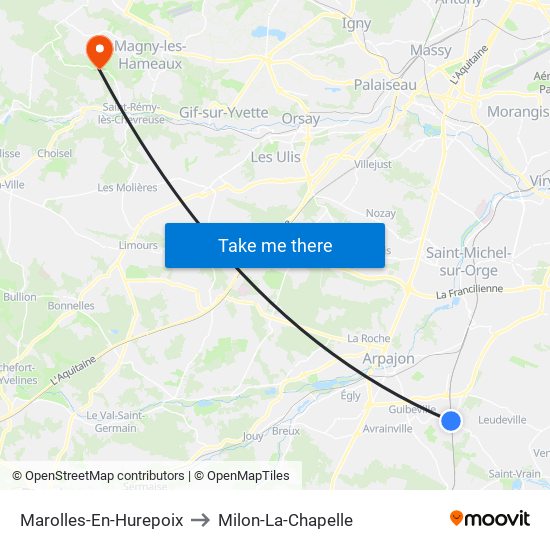 Marolles-En-Hurepoix to Milon-La-Chapelle map