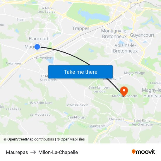 Maurepas to Milon-La-Chapelle map