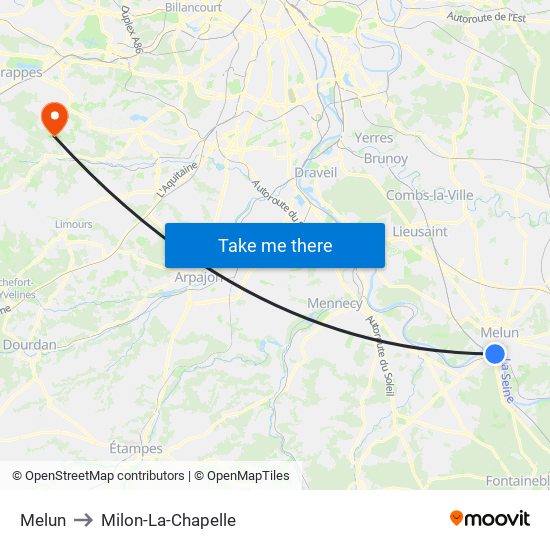 Melun to Milon-La-Chapelle map