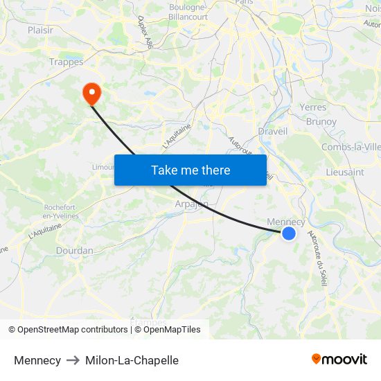 Mennecy to Milon-La-Chapelle map