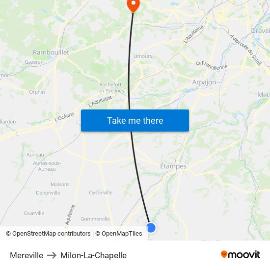 Mereville to Milon-La-Chapelle map