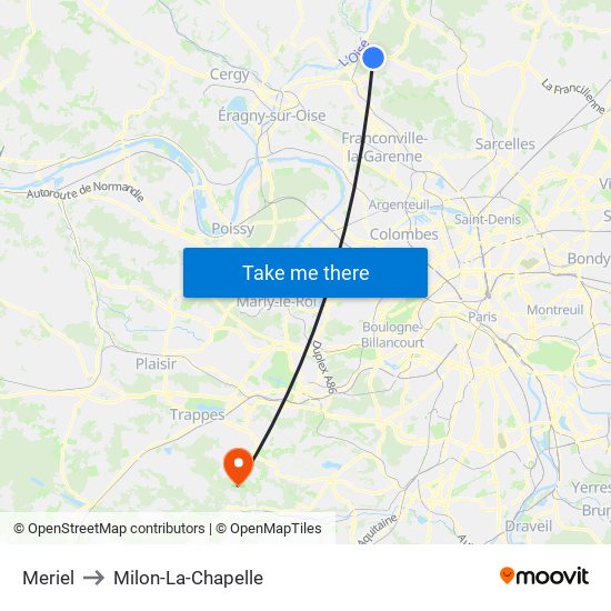 Meriel to Milon-La-Chapelle map