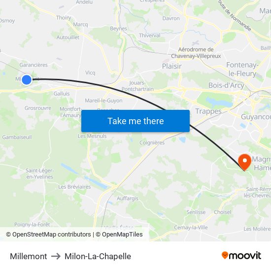 Millemont to Milon-La-Chapelle map