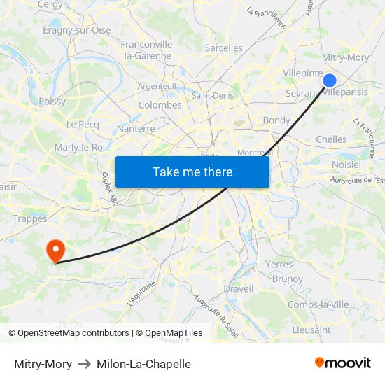 Mitry-Mory to Milon-La-Chapelle map
