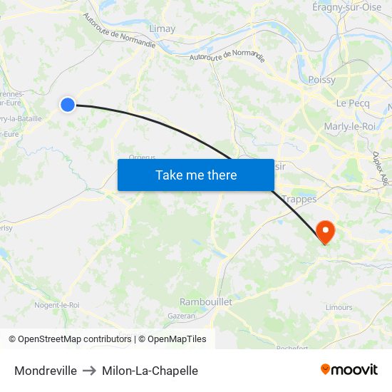 Mondreville to Milon-La-Chapelle map