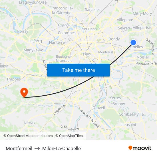 Montfermeil to Milon-La-Chapelle map