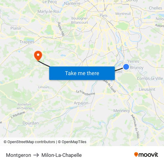 Montgeron to Milon-La-Chapelle map