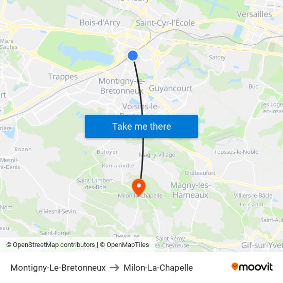Montigny-Le-Bretonneux to Milon-La-Chapelle map