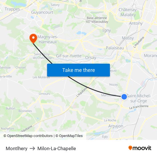 Montlhery to Milon-La-Chapelle map