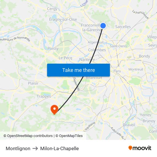 Montlignon to Milon-La-Chapelle map