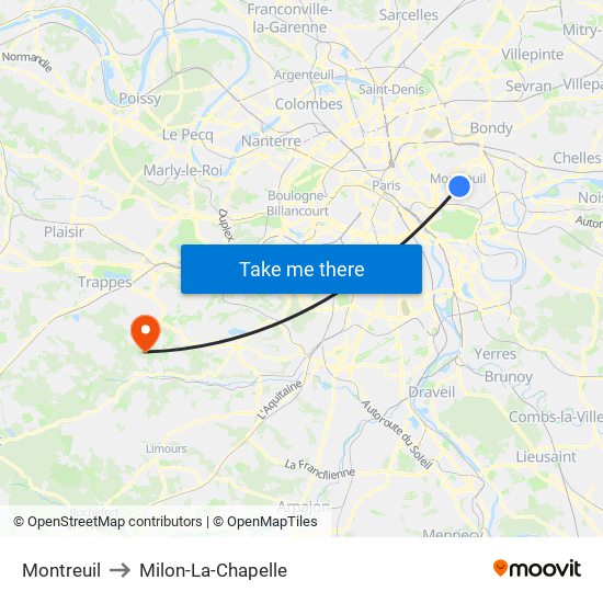 Montreuil to Milon-La-Chapelle map