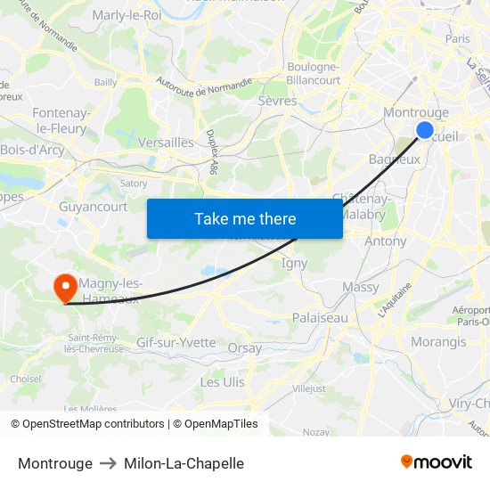 Montrouge to Milon-La-Chapelle map