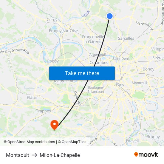 Montsoult to Milon-La-Chapelle map