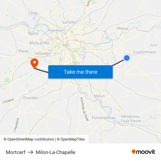 Mortcerf to Milon-La-Chapelle map