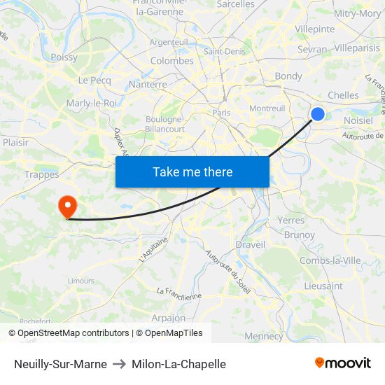 Neuilly-Sur-Marne to Milon-La-Chapelle map