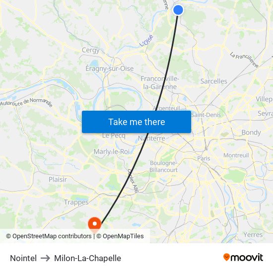 Nointel to Milon-La-Chapelle map