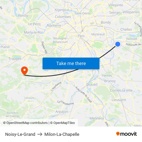 Noisy-Le-Grand to Milon-La-Chapelle map