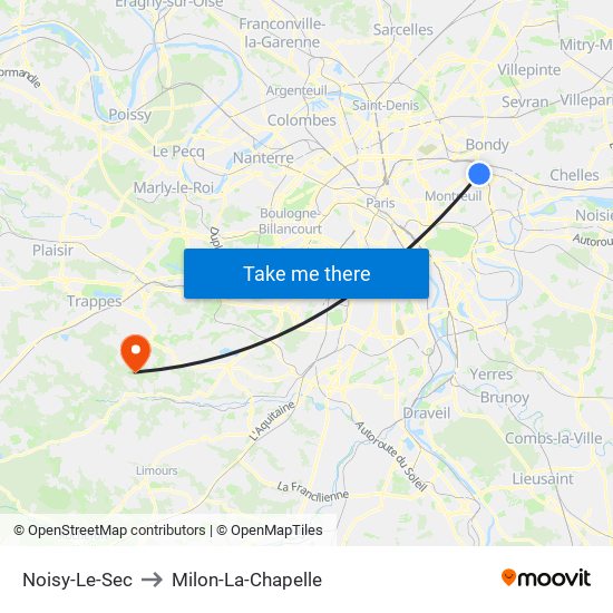 Noisy-Le-Sec to Milon-La-Chapelle map