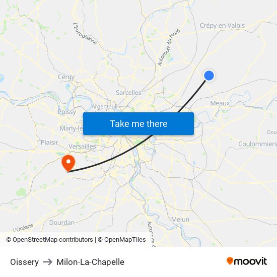 Oissery to Milon-La-Chapelle map