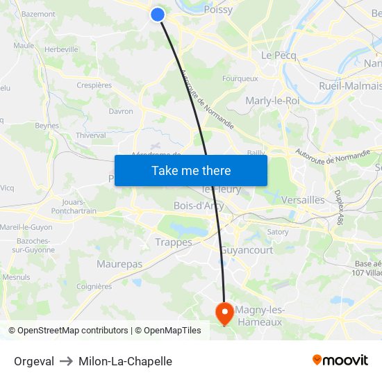Orgeval to Milon-La-Chapelle map