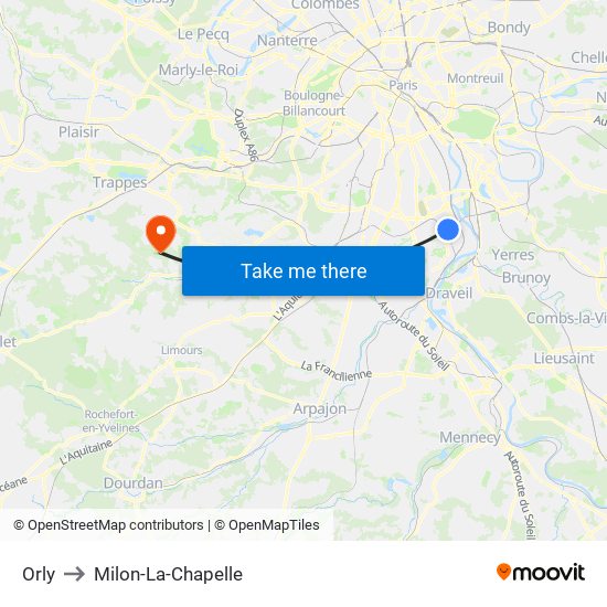 Orly to Milon-La-Chapelle map