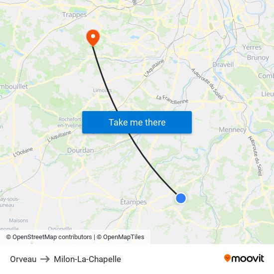 Orveau to Milon-La-Chapelle map